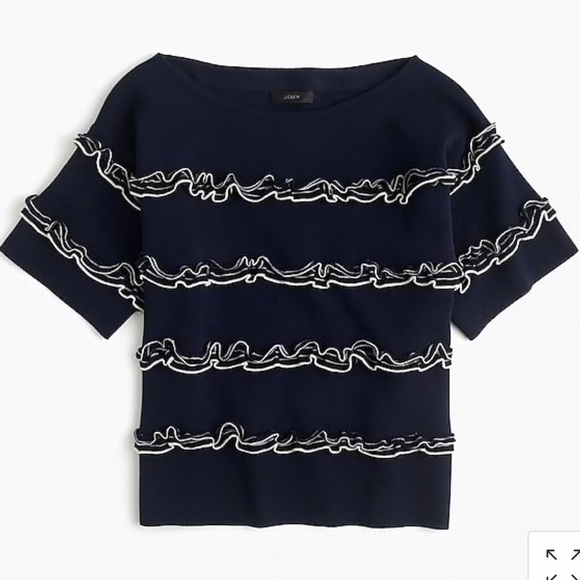 J. crew navy ruffle boatneck sweater M - Picture 2 of 8